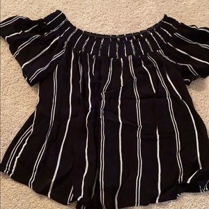 black and white striped off the shoulder top